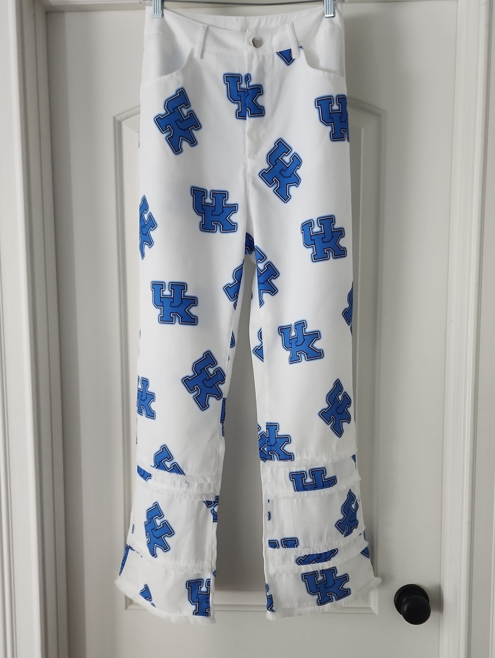 White Pants with Blue UK Logo Print